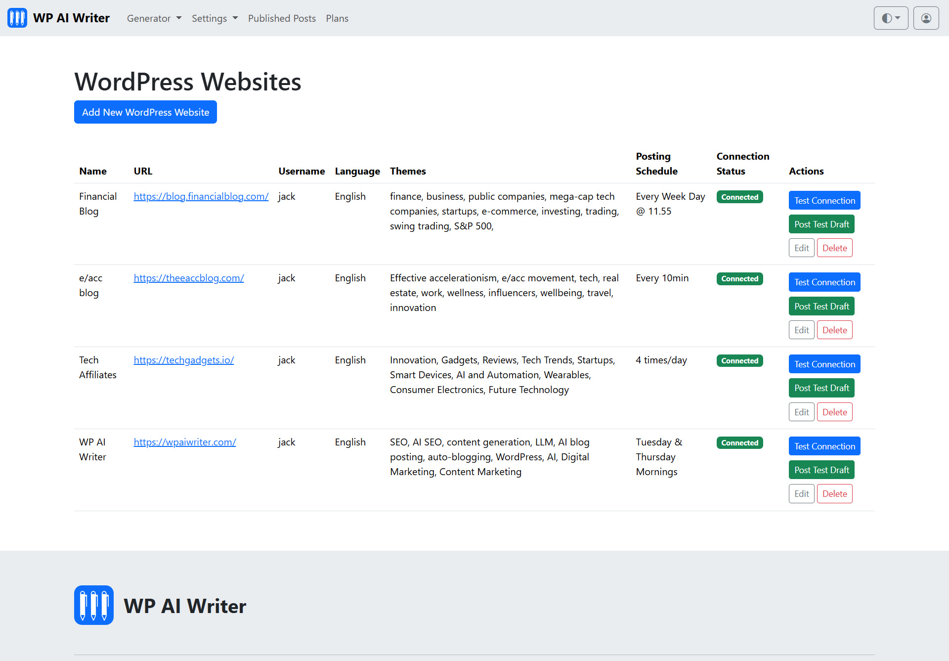 screenshot of WP AI Writer